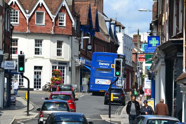 Salisbury Street, Blandford Forum — characteristic Georgian streetscape rebuilt after the Great Fire of 1731