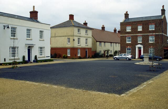 Chaseborough Square, Poundbury — neo-traditional residential architecture in Dorchester's model urban extension
