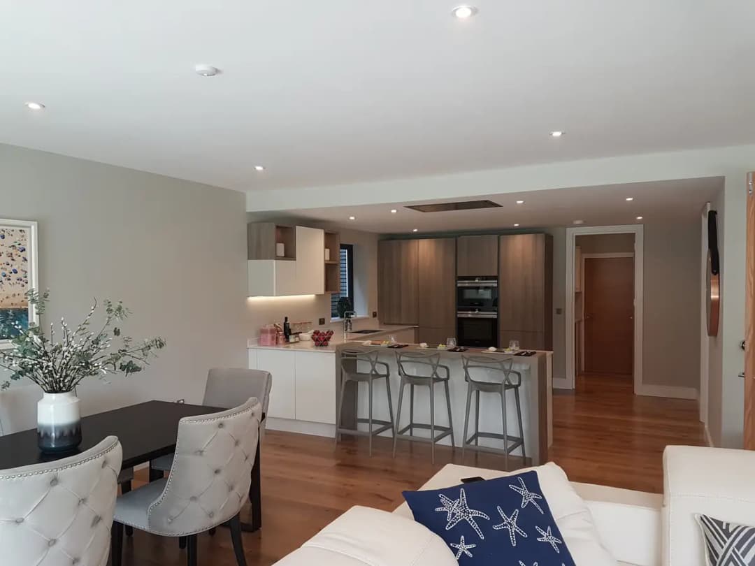 Finished open-plan kitchen and living space
