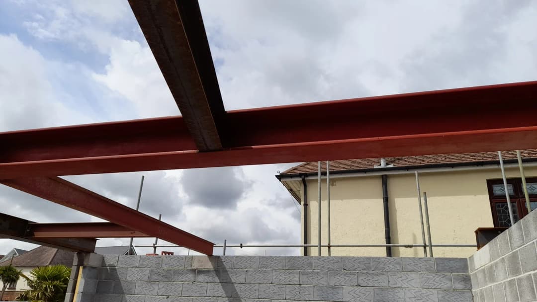 Steel beams installed inside a residential structure